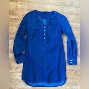 Express Chambray Denim Tunic Dress XS Petite Henley Long Sleeve Casual
